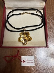 Baccarat Blossom Iris Pendant Gold Crystal Flower Black Cord Choker With Box