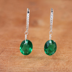 925 Silver Emerald Earrings, Elegant Drop Earrings, Everyday Jewelry for Women