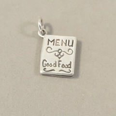 .925 Sterling Silver MENU CHARM Pendant “Good Food” Chef Restaurant NEW 925 KT33