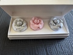 3 Authentic CHANEL Camellia Brooches/Pins Set VIP Fashion Show Gift