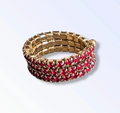 Red Crystal Triple Wrap Coil Ring Gold Tone Statement Y2K Glam Gothic Boho Gift
