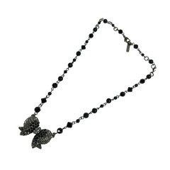 ANNA SUI – Silver Black Clear Hardware Rhinestones Beads Necklace