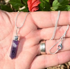 Himalayan Amethyst Crystal Point Pendant + 20″ Stainless Steel Chain & Charger