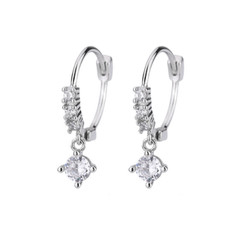 Sterling Silver Tone CZ Women Girl Drop Huggie Hoop Earrings Gift AF