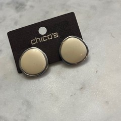 Chicos Stud Round Earrings Cream Silver Tone Chunky Oval Pierced New Jewelry