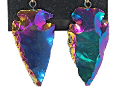 BLUE TITANIM COATED ARROWHEAD DANGLE EARRINGS 80’s VINTAGE