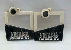 Personalized Custom White and Black Marble Earrings Name Plate LaserCut Stunning