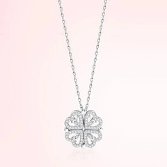 Four Leaf Clover Magnetic Folding Heart Crystal Pendant Necklace- Elegant