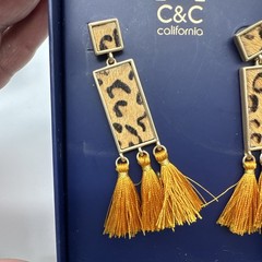 C & C California Leopard Cheeta Print Drop Dangle Post Earrings With Tassels