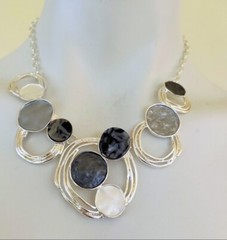 Silver Round Chunky Necklace Set Earrings Silver Black Gray Womens Jewelry