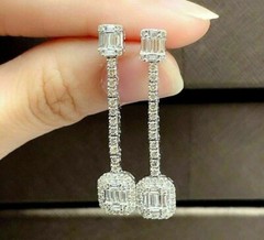 1.50Ct Baguette Cut Simulated Diamond Drop/Dangle Earrings 14K White Gold Plated