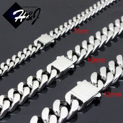 16″-40″MEN Stainless Steel 7/10/12mm Silver Miami Cuban Curb Chain Necklace*N166