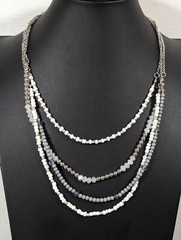 Beachy Coastal White Gray Beaded Silver Tone Layered Necklace 20 inch