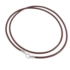 Sterling Silver Round Genuine Leather Cord Necklace w/ Spring Ring Clasp