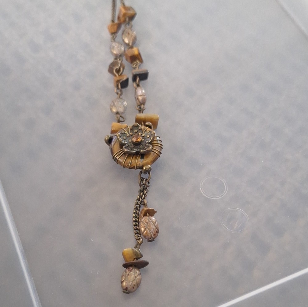 Flower Charm Pendant Y-Drop Cable Chain Necklace Metal Gold/Brown Lobster