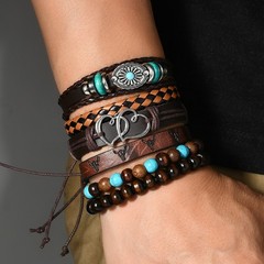 6Pcs Retro Minimalist Multi-layered Wooden Bead, Stone, Artificial Leather