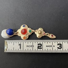 A Pair Dangle Earrings Pierced Mogul Cabochon Matte Gold Faux Lapis