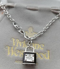 Vivienne westwood Orb Black Padlock Chain Silver Necklace Lock Outlet authentic
