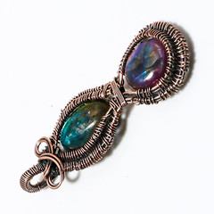 Wire Warp Copper Pink Fire Labradorite Gemstone Pendant Jewelry Size 3 Inches