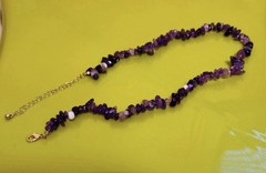 Purple Amethyst Chip Beaded Gemstone Necklace Adjustable Lobster Clasp Gold Tone