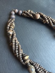 Women’s Necklace Twist Beads Ethnic Boho 22” Brown Black Gold Beads