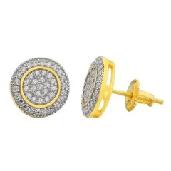 Pretty Halo Stud Earring In Round Cut Simulated Diamond 14k Yellow Gold Plated
