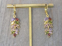 Multicolor Marquise CZ Leaf Dangle Drop Earrings Gold Tone Sparkly 1.5 Inches