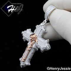 MEN 925 STERLING SILVER BLING MOISSANITE 3D JESUS CHRIST CROSS PENDANT*MRGP562