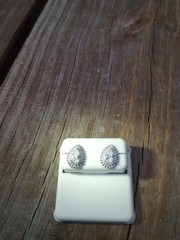 Sterling Silver Pear or Teardrop Stud CZ Earrings with Halo, Marked 925