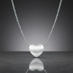 Sterling Silver Simple Brushed Love Heart Pendant Chain Necklace Gift Box