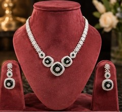 Classy Emerald Green CZ Necklace Earrings Set Silver Tone Luxury Jewelry Gift