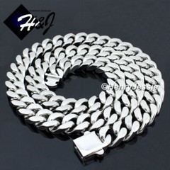 16″-40″MEN Stainless Steel 7/10/12mm Silver Miami Cuban Curb Chain Necklace*N166