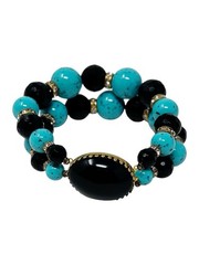 Vintage Style Multi-Strand Acrylic Beaded Bracelet Turquoise Blue Black Color