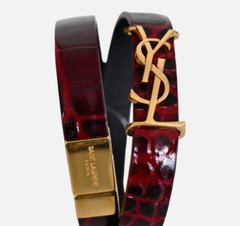 NEW SAINT LAURENT *OPYUM* YSL MONOGRAM Bordeaux CROC-EMBOSSED WRAP Bracelet M