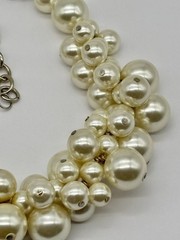 Faux Pearls Cluster Statement Collar Necklace Cream Silver-Tone Adjustable Clasp