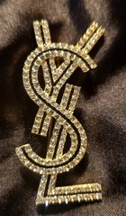Gold and Black Rhinestone Fashion Brooch.