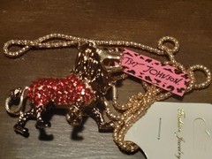 Betsey Johnson Gold Plated Crystal, Enamel Lion Pendant Necklace