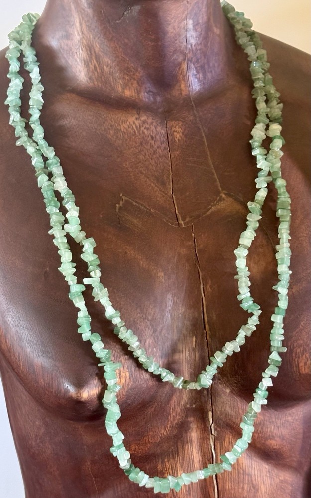 (2) Green Stone Chip Bead Long Strand Necklace 16 in. each~Bo-ho/hippie style