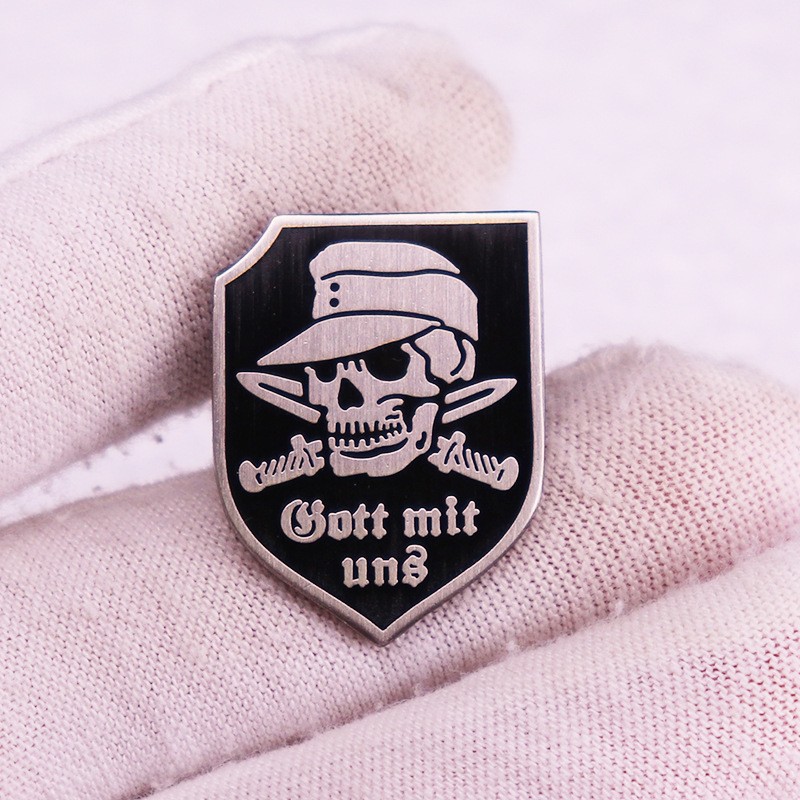 WW2 World War 2 German Skull Cross Edelweiss Lapel Hat Pin Metal Badge 1.0″