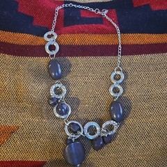 Silver Plated Cable Chain Statement Necklace Purple Dyed Oval Agate Lobster