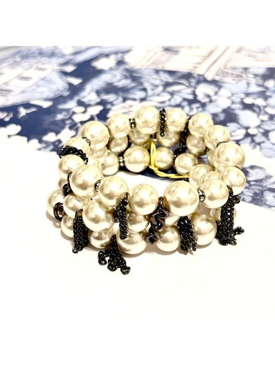 Chico’s Gunmetal Chain Pearl Statement Bracelet NWOT