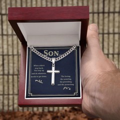 Son when others step back Personalized Cross Necklace with Cuban Chain