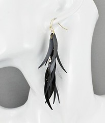 Black feathered earrings dangle 3.5″ long lightweight tassel fringe