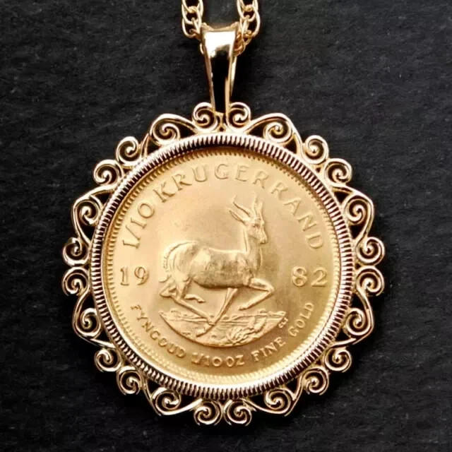 Krugerrand Coin Custom Women/Men’ Pendant With Free Chain 14k Yellow Gold Plated