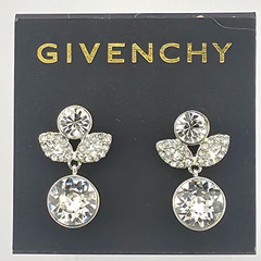 NWT Givenchy White Crystal Flower Dangle Earrings 1 1/8″ Pierced
