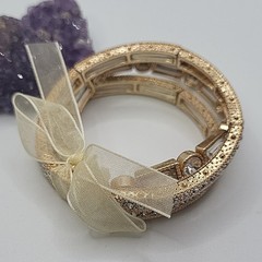 Gold Tone Hinged Bangle Bracelet Set, Stackable Clear Baguette Rhinestones