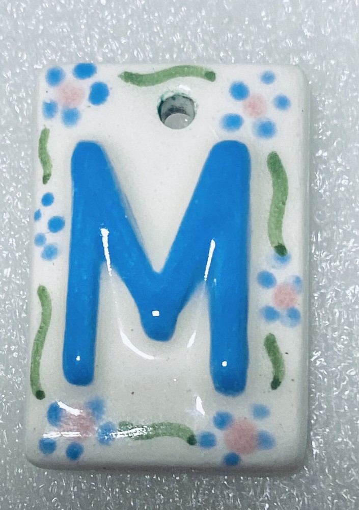 Ceramic Handmade M Initial Pendant 1”