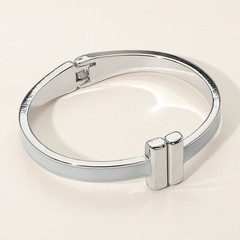 2PCS Gold Silver White Enamel Hinged Bangle Bracelet Cuff Stackable Women