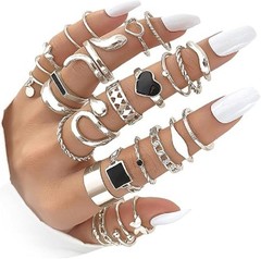 27x Women Silver Knuckle Rings Set Stackable Midi Thumb Rings Twist Hollow Rings