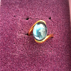 Palm Beach Gold Toned Blue Stone Set Ring Ladies Fashion Jewellery Size P Boxed